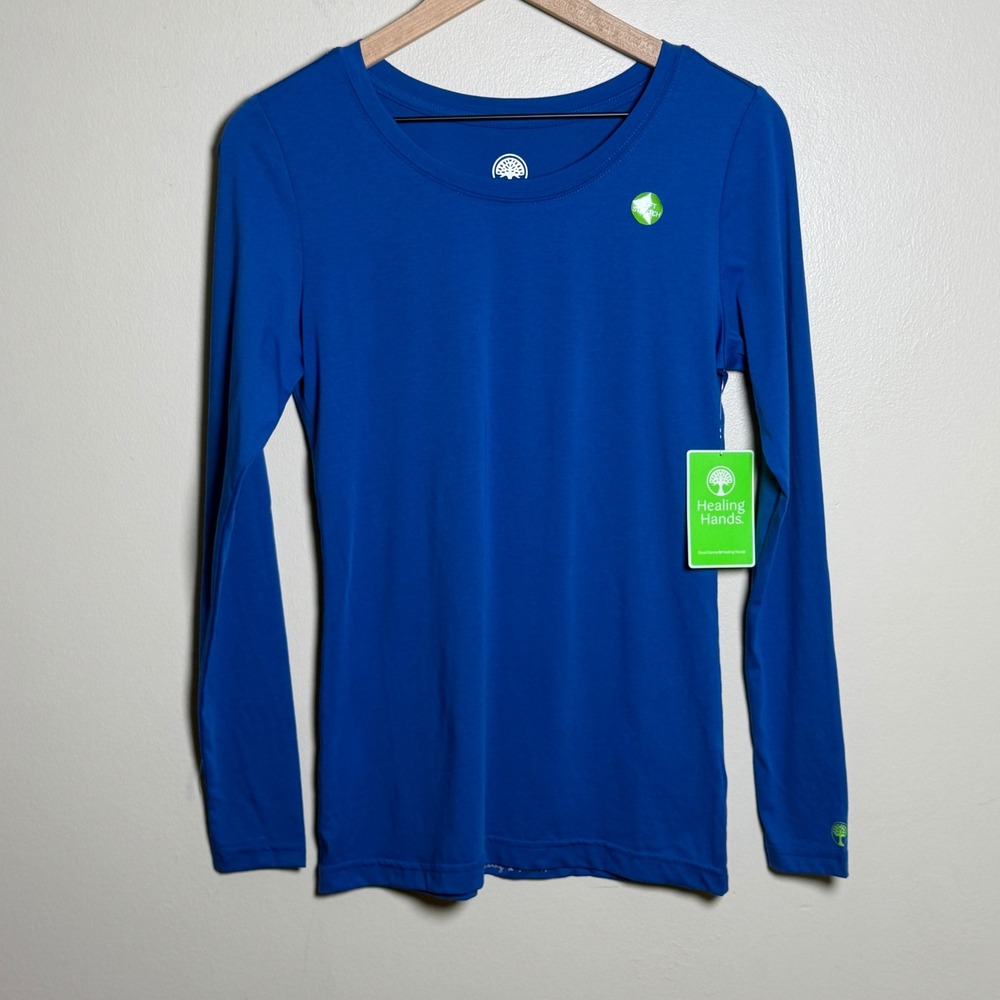 Healing Hands Womens Cotton Melissa Top S Royal Blue Long Sleeve Scrub Shirt